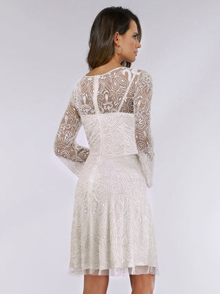 Lara Eliza Beaded A-line Bell Sleeve Bridal Short Dress - Glamourous Grace