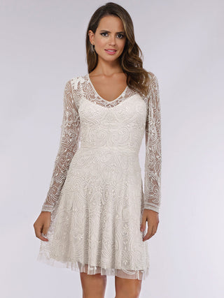 Lara Eliza Beaded A-line Bell Sleeve Bridal Short Dress - Glamourous Grace