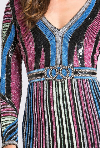 Lara 33541 - Multi Colored Sequin Long Sleeve Dress OUTLET - Glamourous Grace