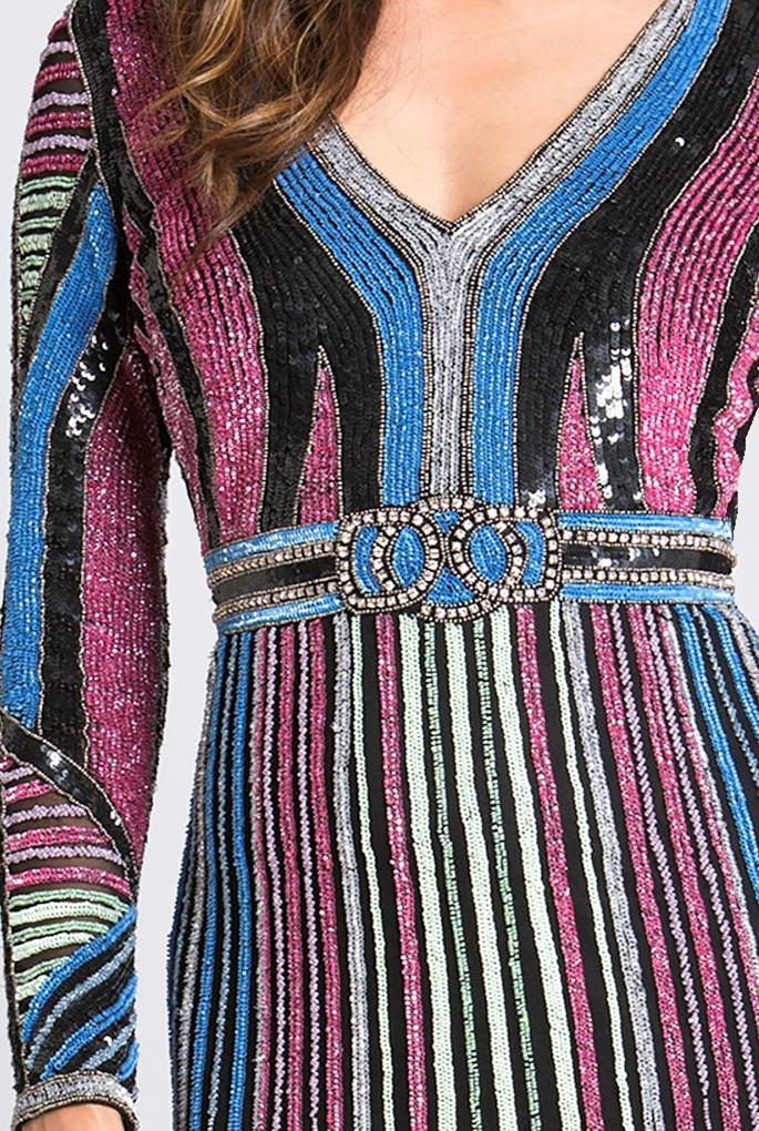 Lara 33541 - Multi Colored Sequin Long Sleeve Dress OUTLET - Glamourous Grace