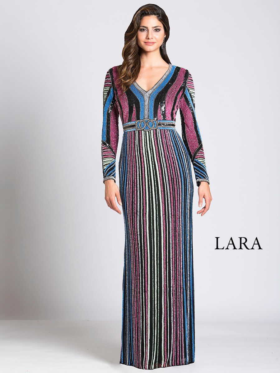 Lara 33541 - Multi Colored Sequin Long Sleeve Dress OUTLET - Glamourous Grace