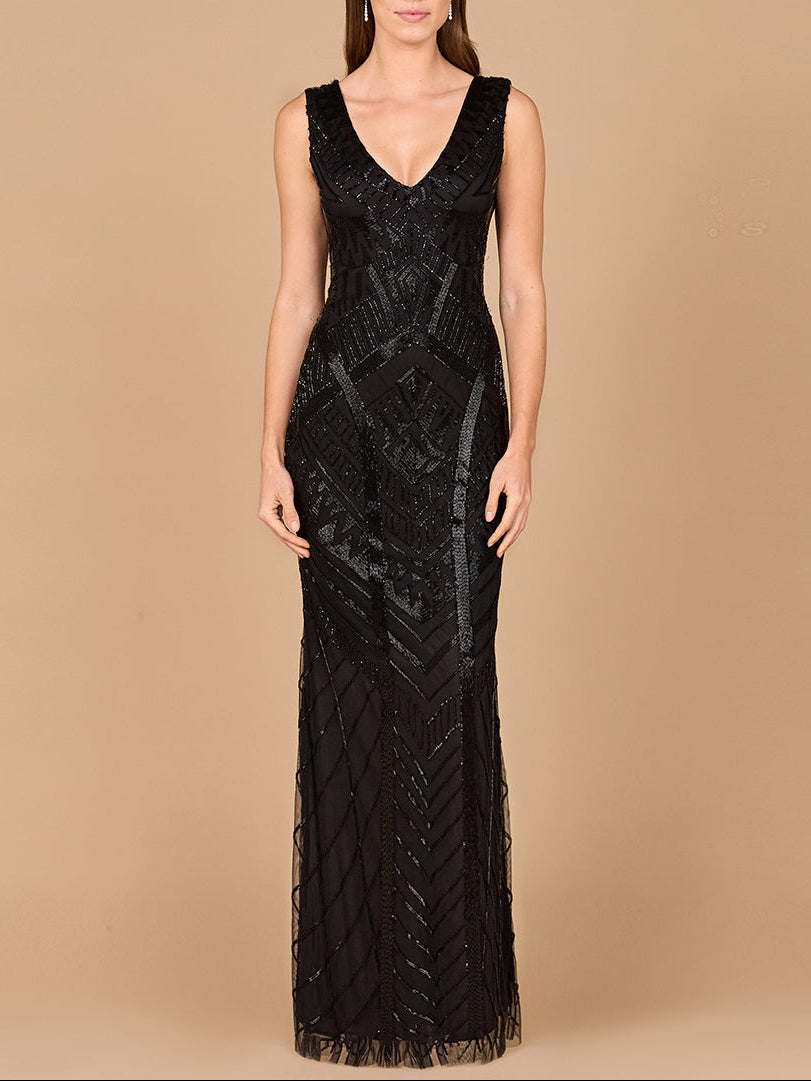 Lara 33552 - Fitted Dress With Tonal Beading - Glamourous Grace