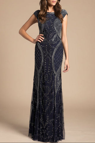 Lara 33609 - Cap Sleeve Conservatively Covered Dress - Glamourous Grace