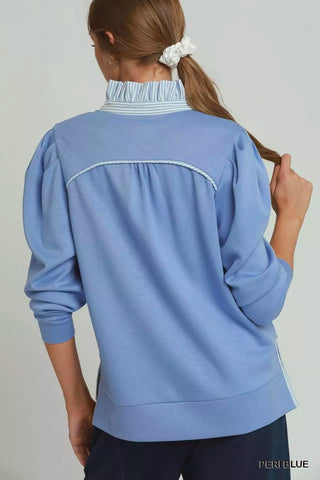 Umgee Stripe Ruffle Neck Long Sleeve Top - Glamourous Grace