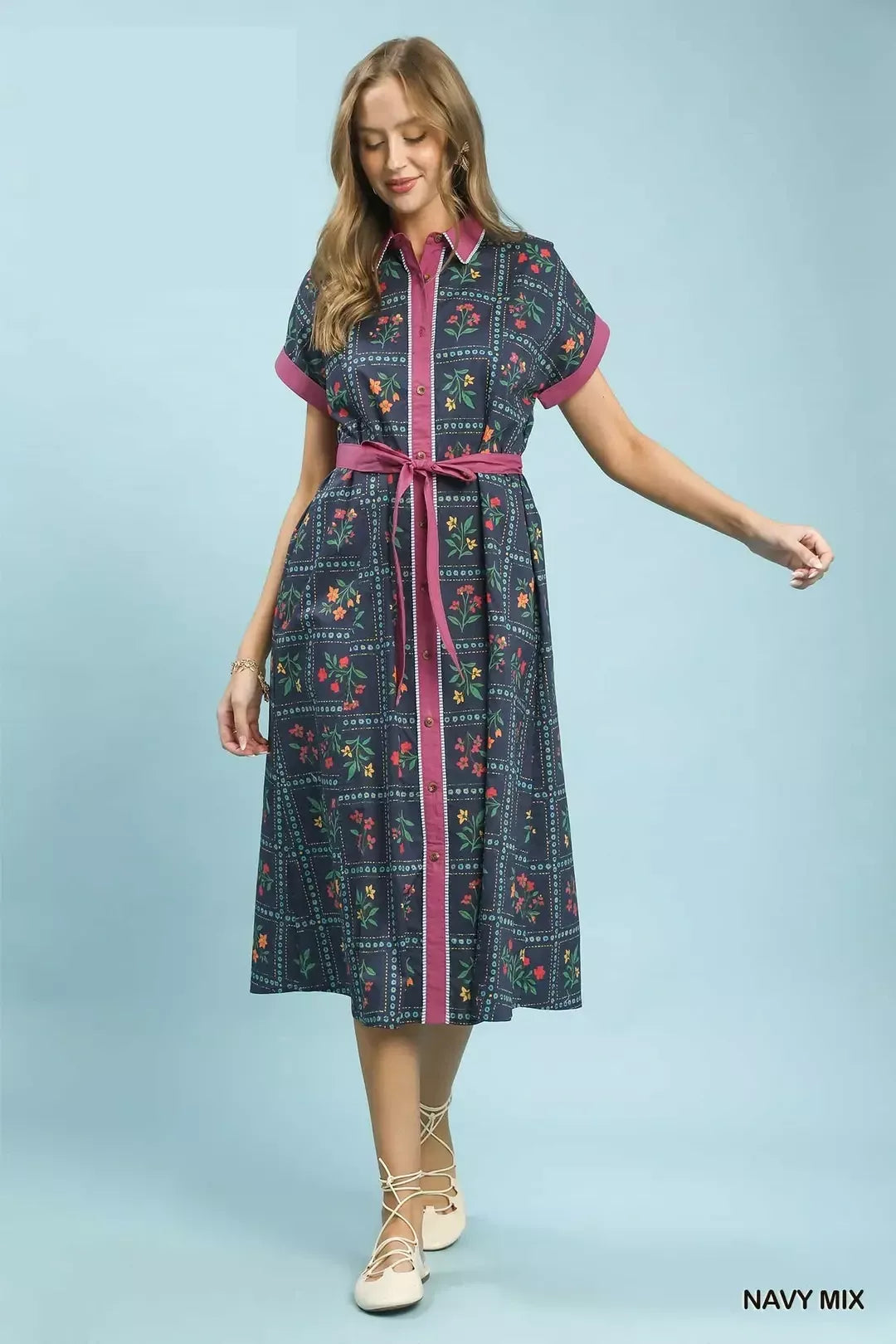 Umgee Mix Floral Button-Front Midi Dress - Glamourous Grace