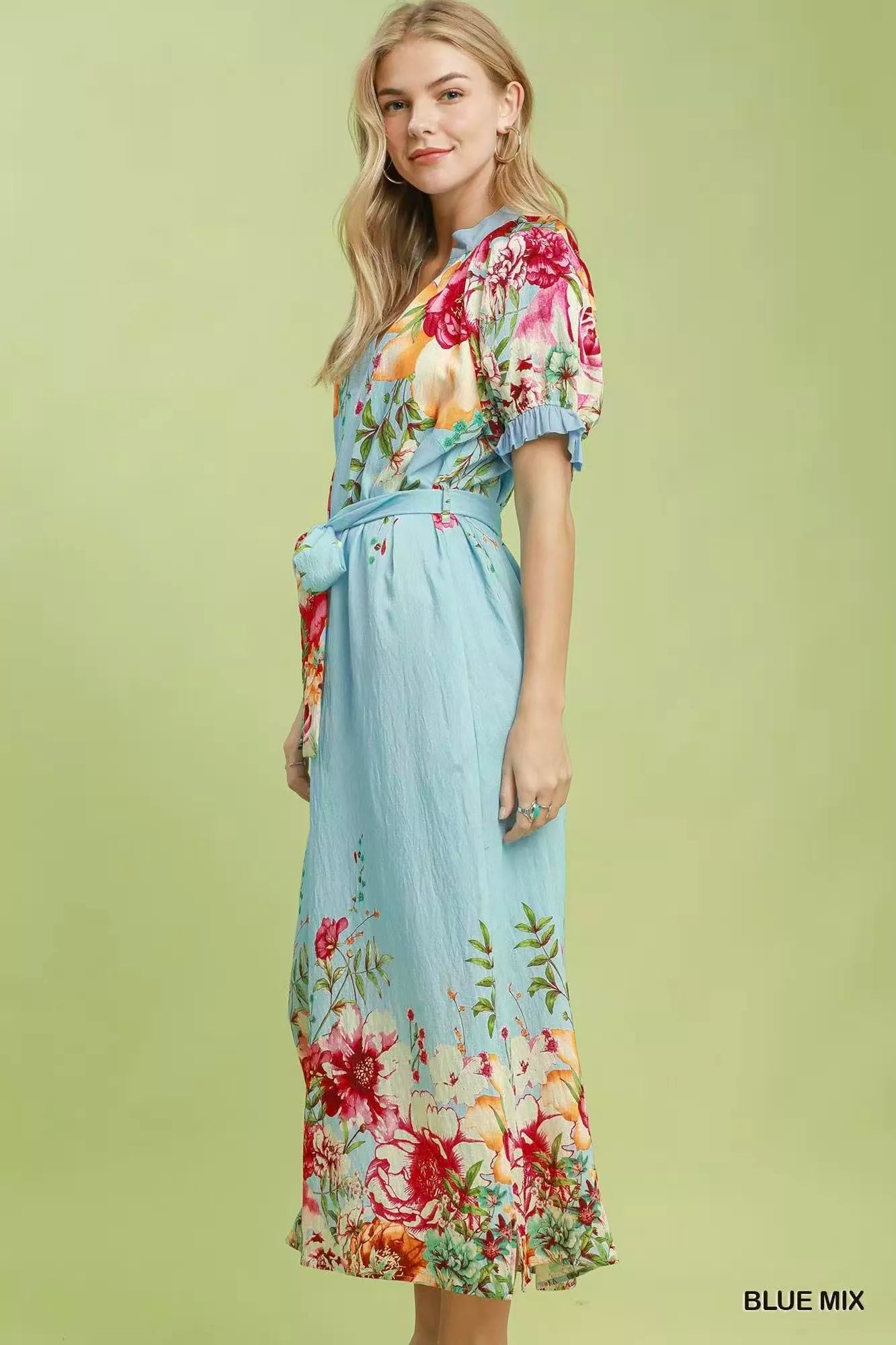 Umgee Mix Floral Border Print Midi Dress - Glamourous Grace