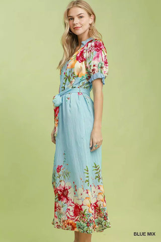 Umgee Mix Floral Border Print Midi Dress - Glamourous Grace