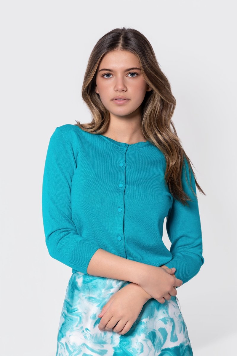 3/4 Sleeve Knit Cardigan (Teal Green) - Glamourous Grace