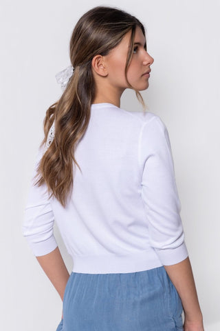 3/4 Sleeve Knit Cardigan (White)