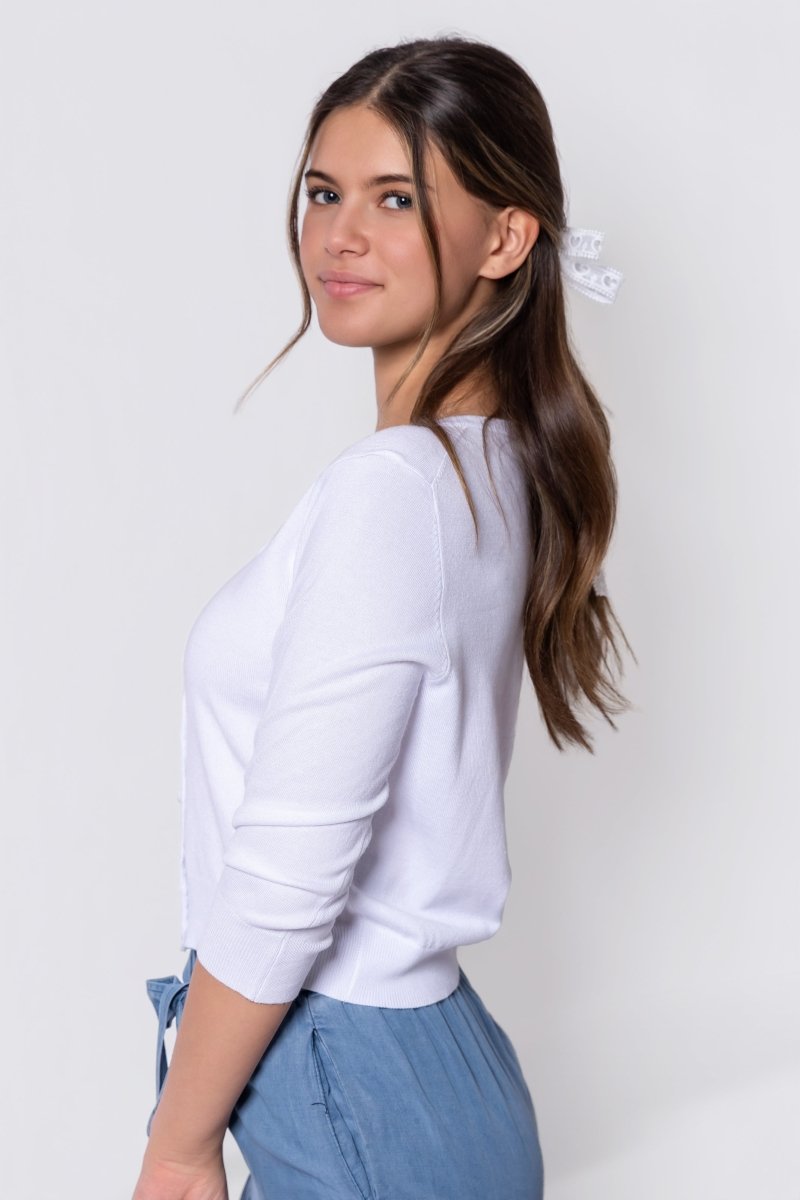 3/4 Sleeve Knit Cardigan (White)