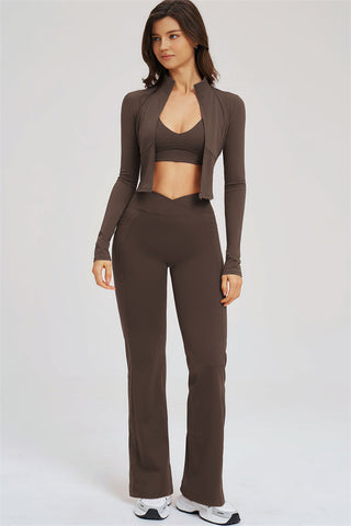 The Sizzle Zip Jacket Sports Bra Flared Leggings 3-Piece Set