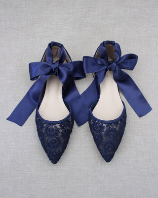Crochet Lace Pointy Toe with Ankle Tie or Ballerina Lace Up