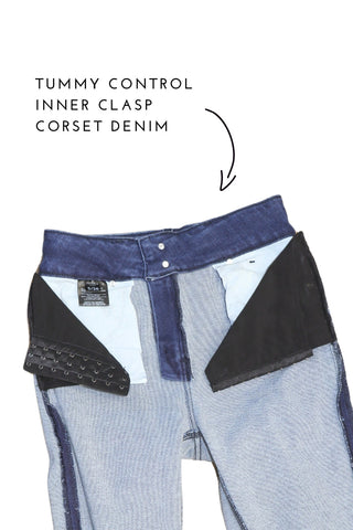Eco Friendly Corset High Rise Crop Flare Jeans (Dark Wash)