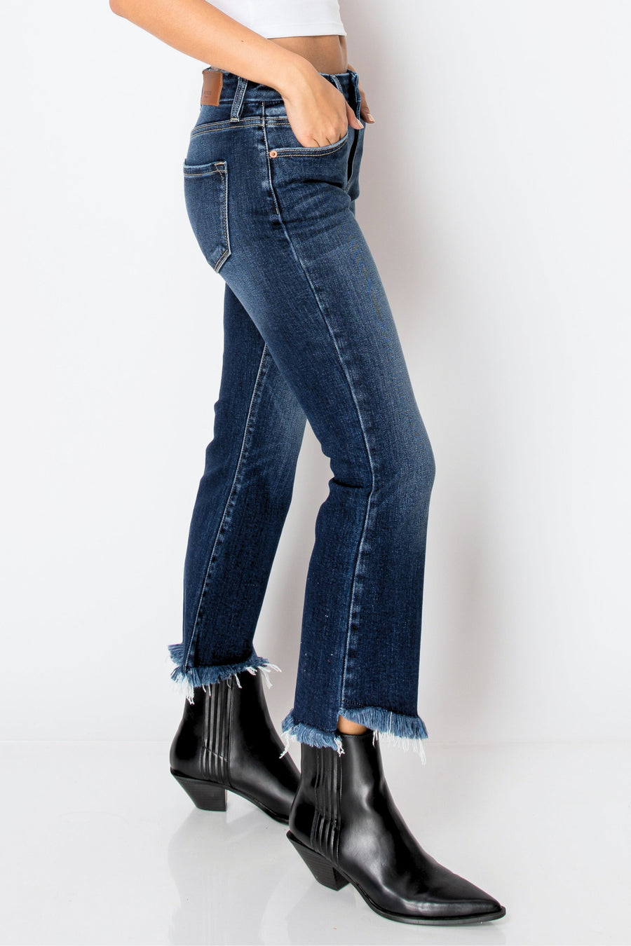 Eco Friendly Corset High Rise Crop Flare Jeans (Dark Wash) - Glamourous Grace