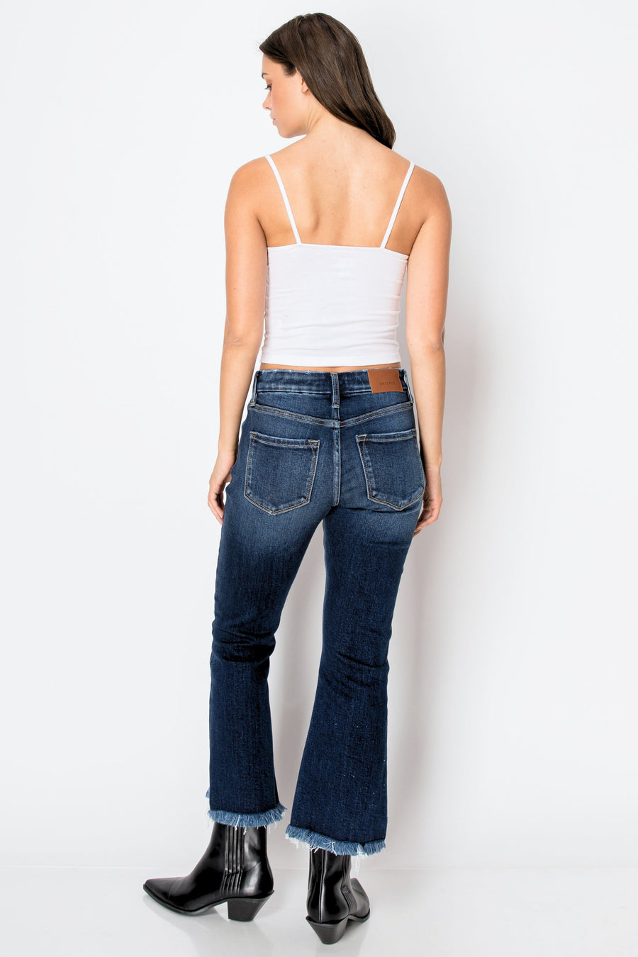 Eco Friendly Corset High Rise Crop Flare Jeans (Dark Wash) - Glamourous Grace
