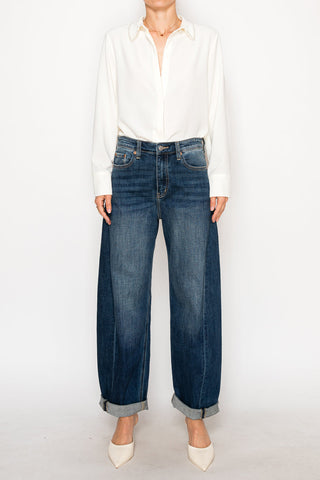 Relaxed Tapered Dark Wash Barrel Jeans - Glamourous Grace