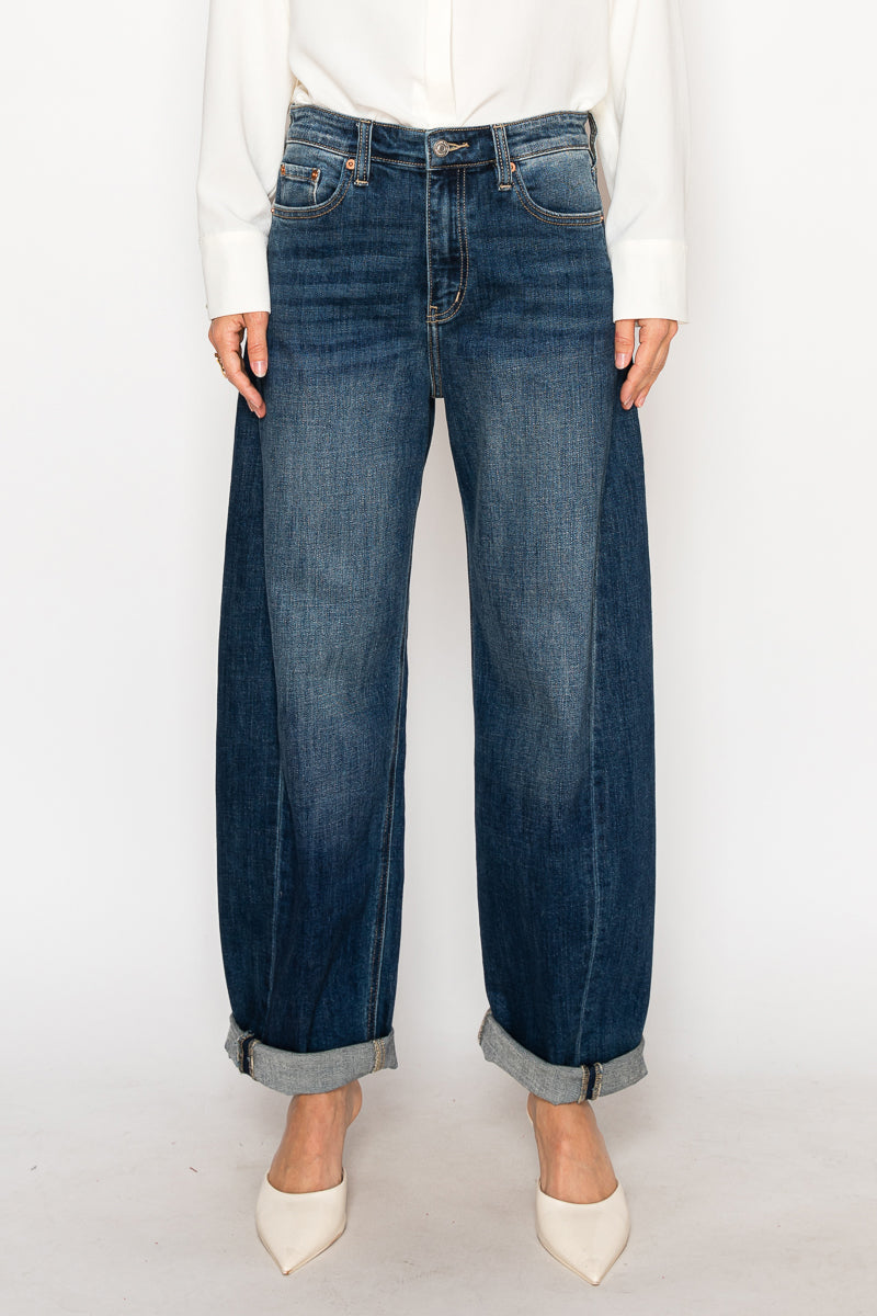 Relaxed Tapered Dark Wash Barrel Jeans - Glamourous Grace