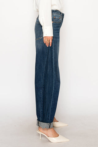 Relaxed Tapered Dark Wash Barrel Jeans - Glamourous Grace