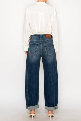 Relaxed Tapered Dark Wash Barrel Jeans - Glamourous Grace