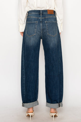 Relaxed Tapered Dark Wash Barrel Jeans - Glamourous Grace