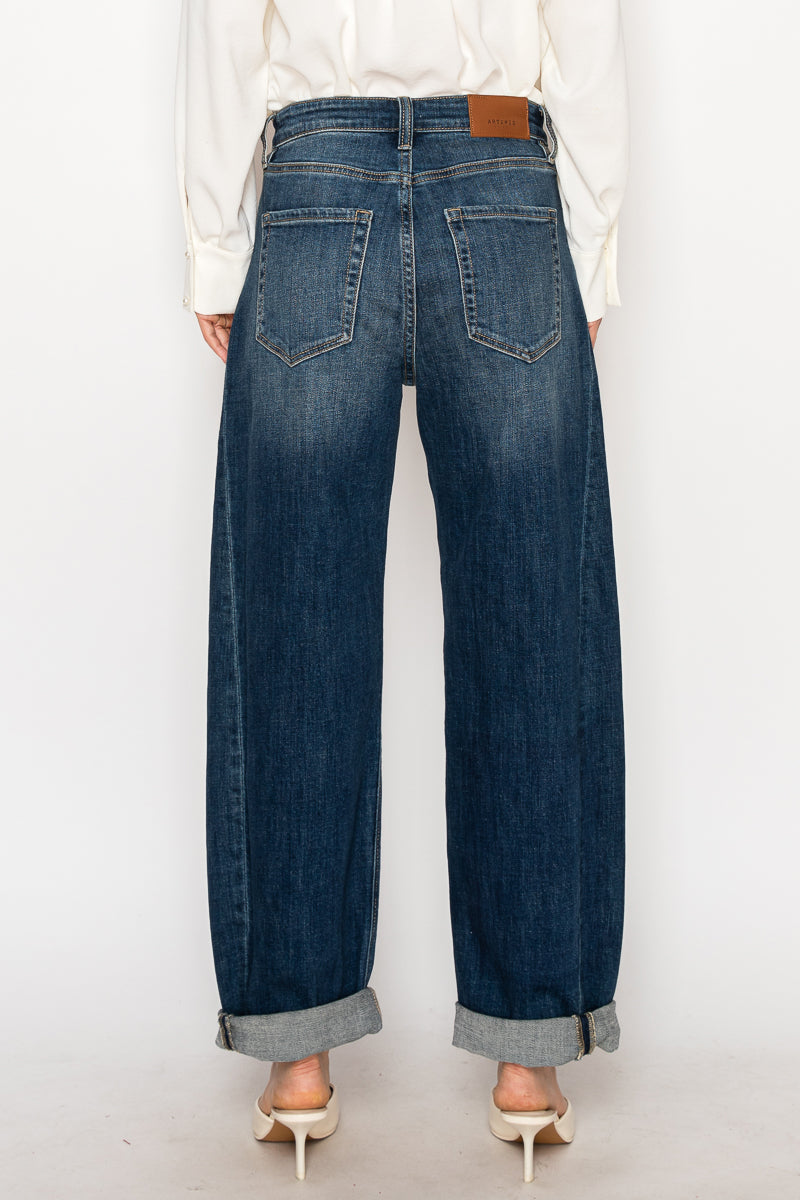 Relaxed Tapered Dark Wash Barrel Jeans - Glamourous Grace