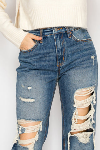 Hybrid Stretch Ripped Relaced Flare Jeans