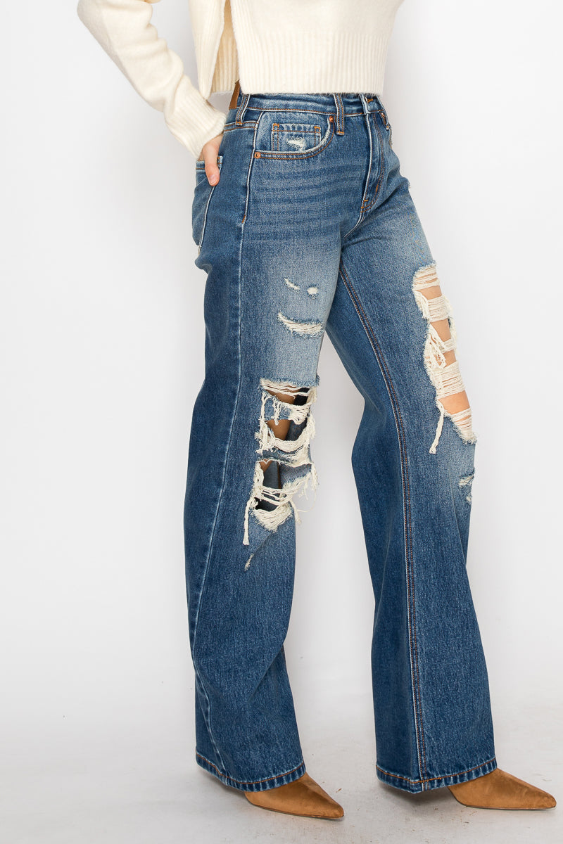 Hybrid Stretch Ripped Relaced Flare Jeans - Glamourous Grace
