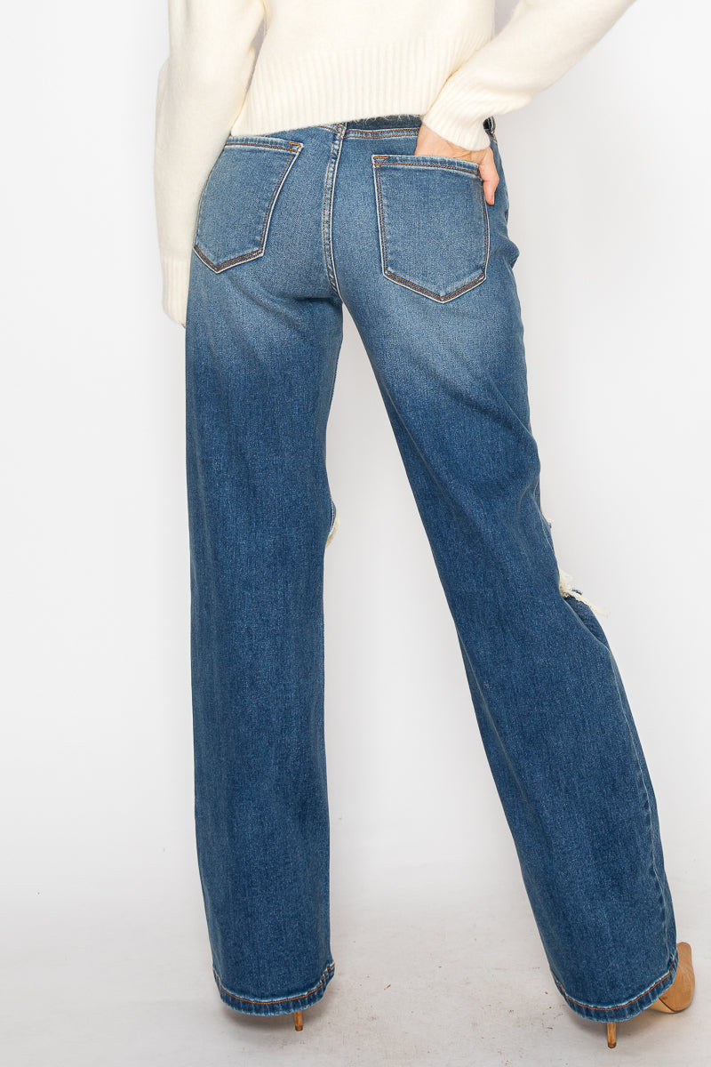 Hybrid Stretch Ripped Relaced Flare Jeans - Glamourous Grace