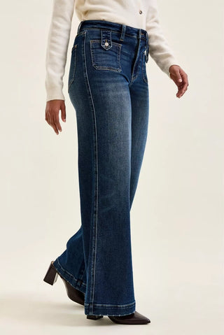 Judy Blue Lux High Waist Wide Leg Jeans in Dark Fade Indigo