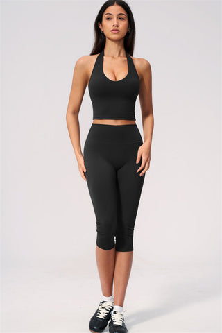 The Twirl Wide Strap Halter Crop Top Capri Leggings 2-Piece Set