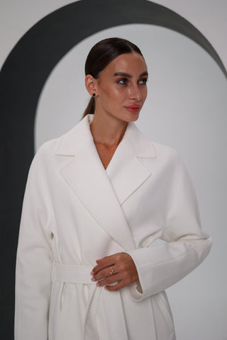 Cambridge Comfort Wraparound Wool Cashmere Coat in White