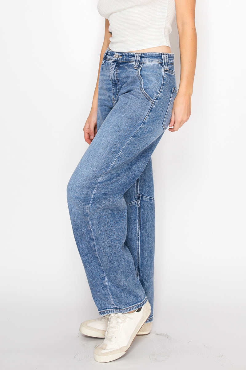 Sloane Adjustable Strap Waistband Barrel Jeans - Glamourous Grace