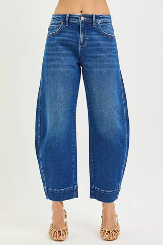 RISEN Mid Rise Crop Barrel Jeans