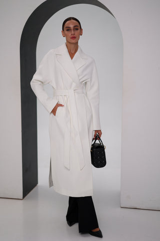 Cambridge Comfort Wraparound Wool Cashmere Coat in White