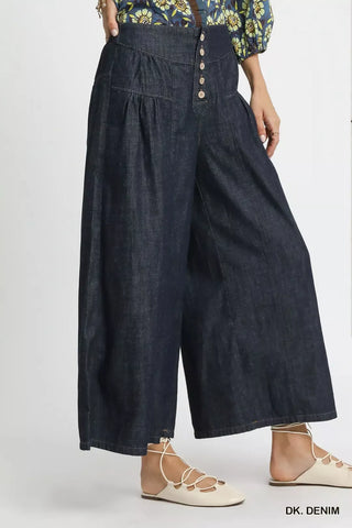 Umgee Stone Washed Wide-Leg Button-Front Culottes - Glamourous Grace