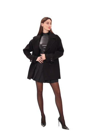 Karina Midi Cashmere Wool Blend Coat In Black