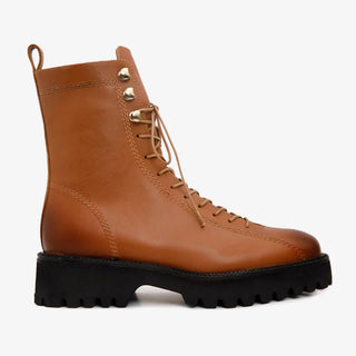 The Moreno Tan Leather Lace-Up Mid Calf Women Boot Final Sale!