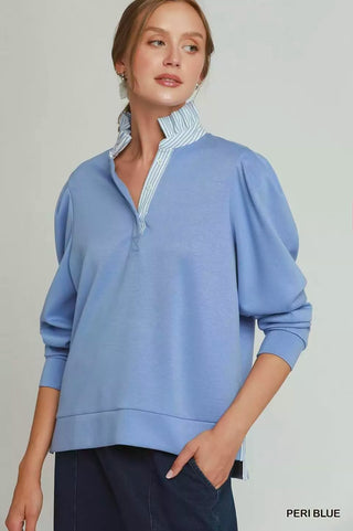 Umgee Stripe Ruffle Neck Long Sleeve Top - Glamourous Grace