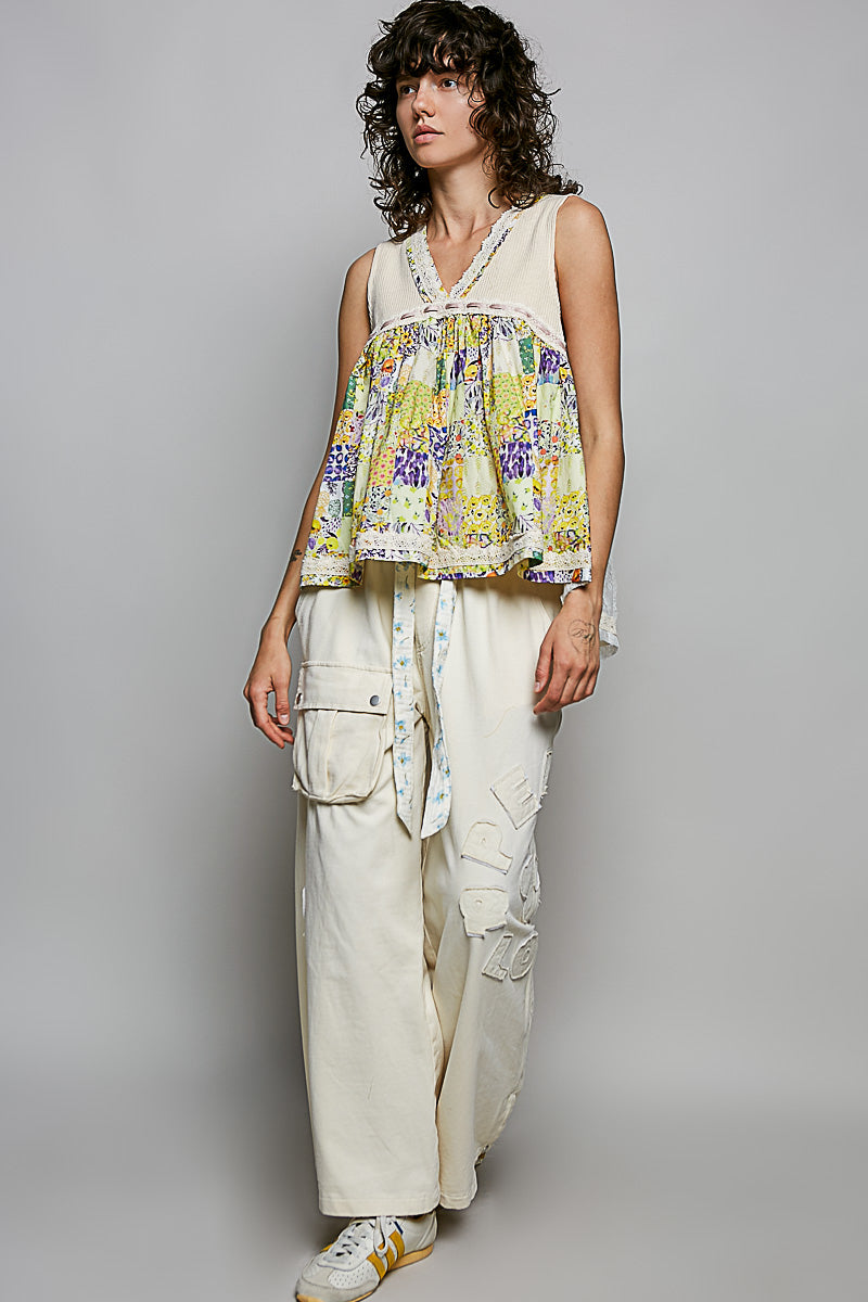 POL Floral V-Neck Sheer Tank with Lace Trim - Glamourous Grace