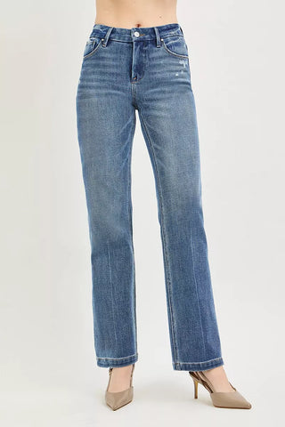 RISEN Tummy Control 4way Stretch Mid Rise Straight Leg Denim Jeans