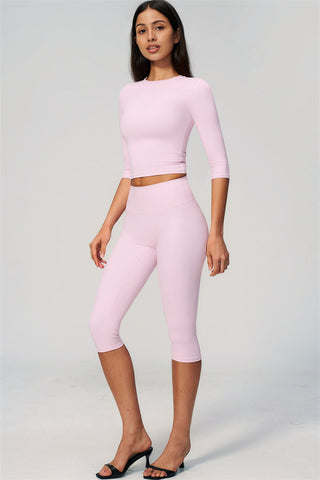 The Natalia Half-Sleeve Top Capri Leggings 2-Piece Set