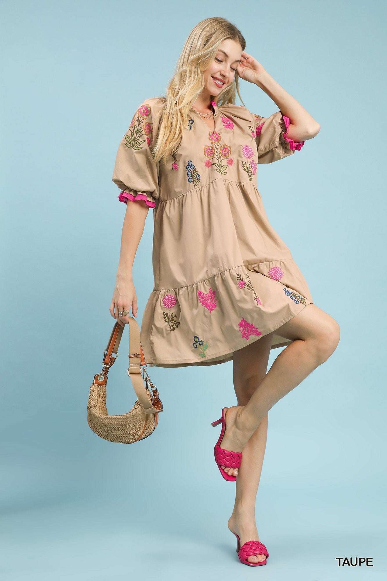 Umgee Embroidered Floral Tiered Dress - Glamourous Grace
