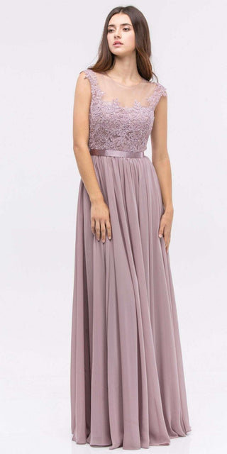 CLEARANCE - Eureka 3611 Lace Illusion Bodice Bateau Neck A-line Long Dress (Size L)