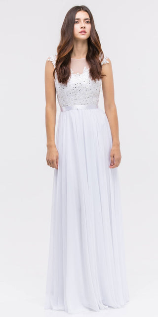 CLEARANCE - Eureka 3611 Lace Illusion Bodice Bateau Neck A-line Long Dress (Size L)