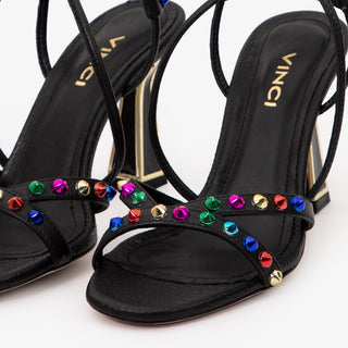 The Aurora Black Leather Strappy Women Sandal - Glamourous Grace