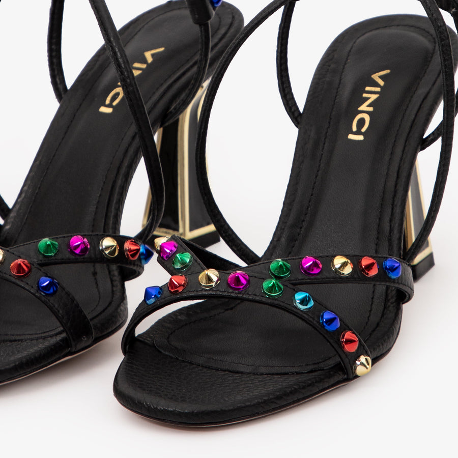 The Aurora Black Leather Strappy Women Sandal - Glamourous Grace