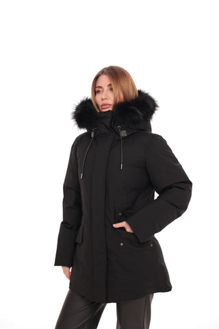Onyx Genuine Fox Fur Vest-Lined Wool Blend Parka