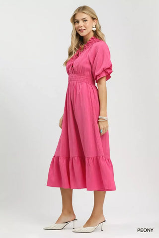 Umgee Ruffle V-Neck Midi Dress - Glamourous Grace