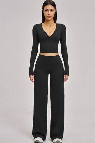 The Swoon Long Sleeve Crop top Flared Leggings 2-Piece Set