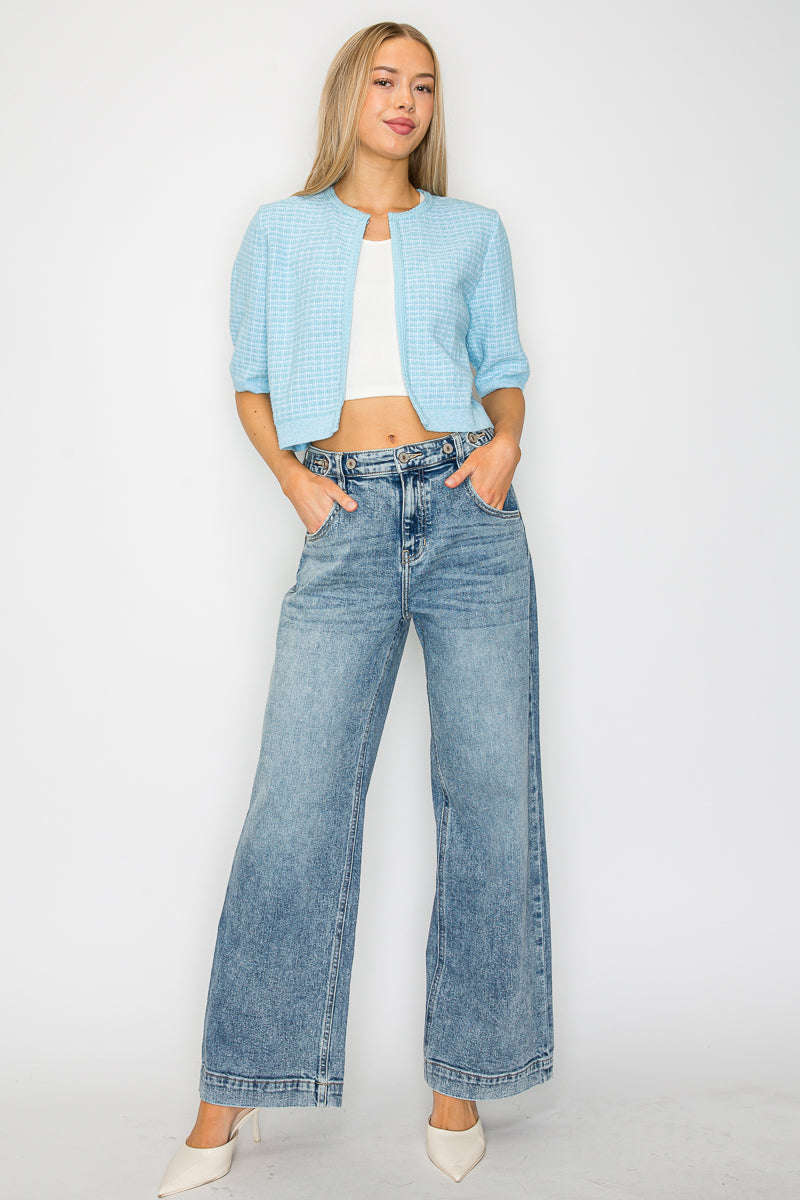 Adjustable Waistband High Rise Baggy Wide Jeans - Glamourous Grace